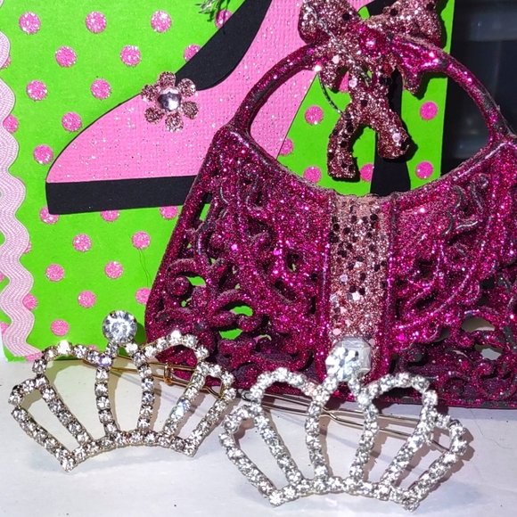 Pearl & Crystal Bling Crown Barrettes - Picture 7 of 15